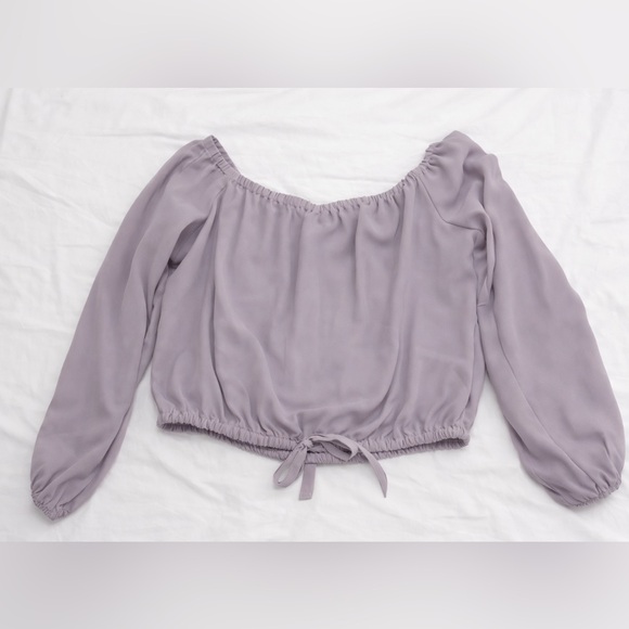 Wilfred Aritzia Lilac Off Shoulder Cropped Blouse Balloon Sleeve Tie Hem Top M - Picture 6 of 6